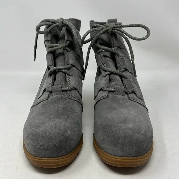 SOREL EVIE SUEDE GREY WEDGE BOOTIELACE UP WATERPROOF NWOT SIZE 8